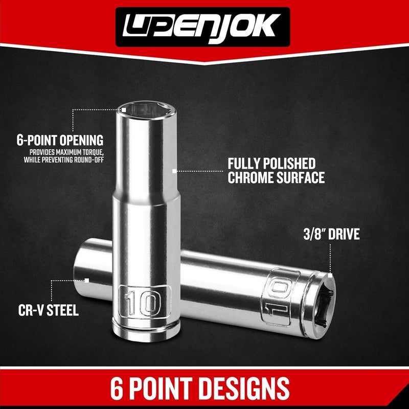 Upenjok 2PCS 3/8" Drive 10mm Socket Set, Deep, Mirror Finish, Cr-V Steel, 6-Point - Image 5